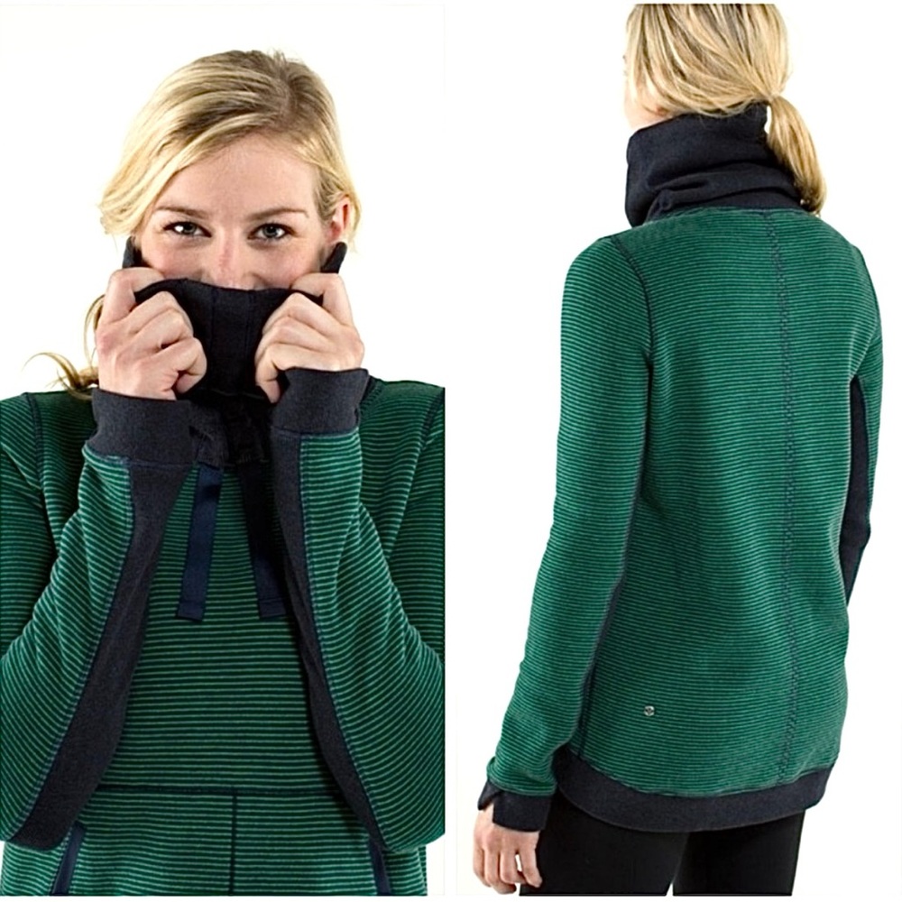 Lululemon Avenue Pullover navy and green striped Size 8 - Picture 3 of 4
